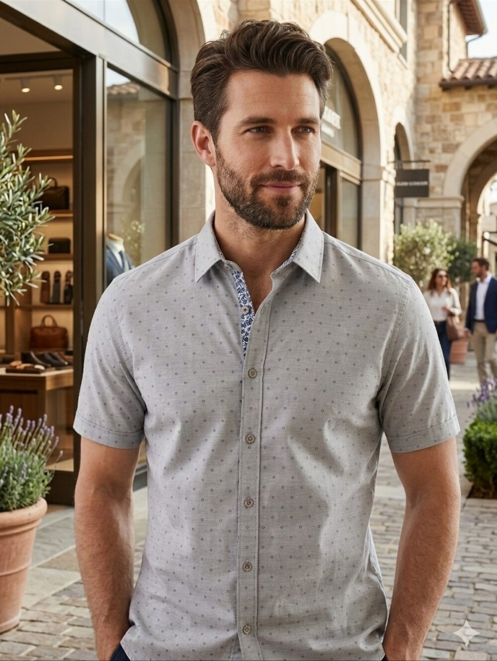Ted Baker Mens Grey Short Sleeve Geometric Dot Shirt Size 6 XXL